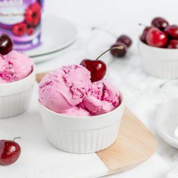 No Sugar Added and Lactose Free Black Cherry ice cream with cherries