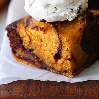 Chapman's Recipe_Pumpkin Cheesecake Brownies Recipe with Chapman's ice cream on top