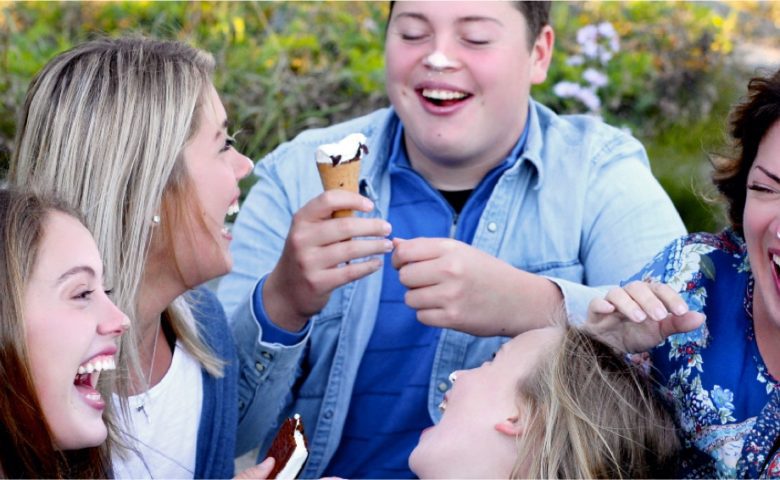 A family enjoys an assortment of Chapman's Supers ice cream novelties