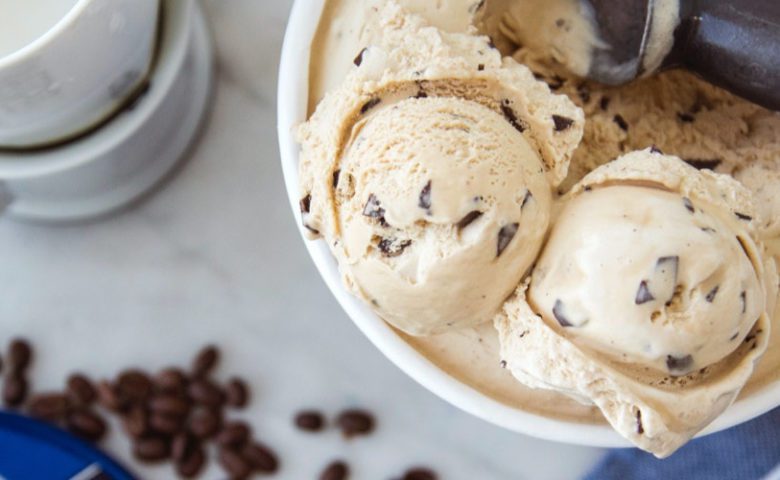 Chapman's Cappuccino Frozen Yogurt with espresso beans in the background