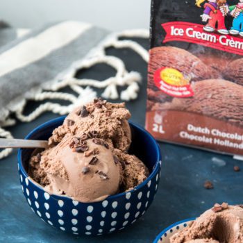 Chapman's peanut / nut free Original Dutch Chocolate in a bowl topped with chocolate flakes