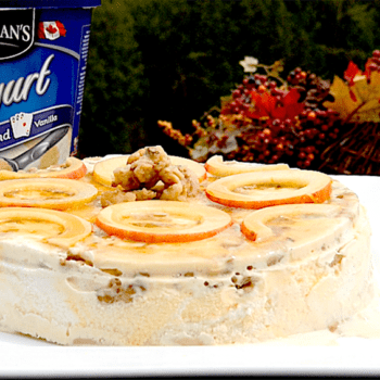 Maple walnut ice cream cake made with Chapman's Three of a Kind Vanilla Frozen Yogurt