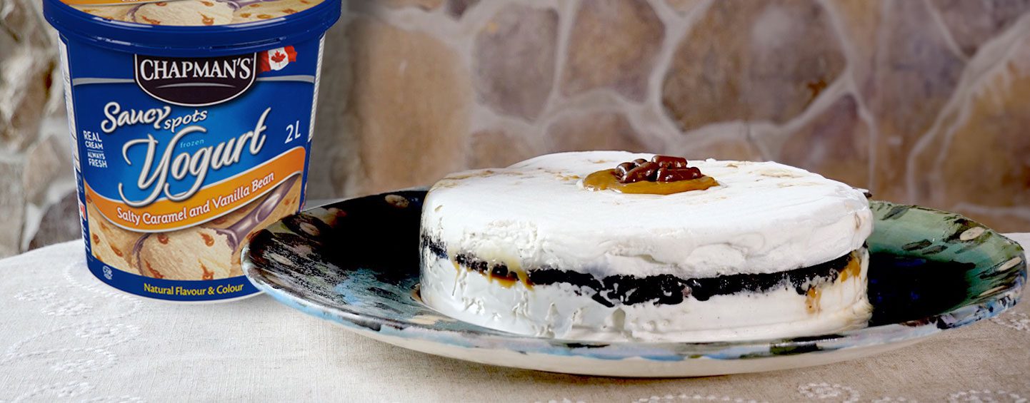 Salty Caramel Frozen Yogurt Cake with Pretzel Crunch - Chapman's Ice Cream