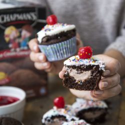 Chocolate ice cream cupcake made with Chapman's Original Dutch Chocolate ice cream