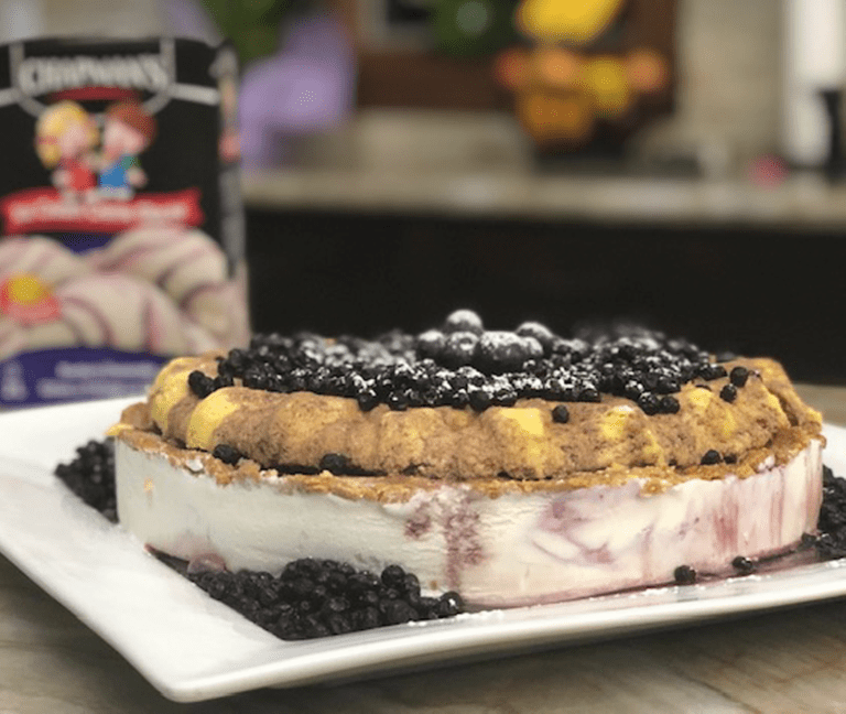 Chapman's Blueberry Ice Cream Cheesecake on a plate