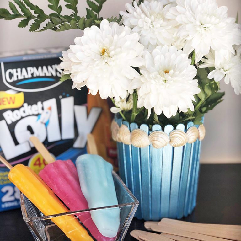 Flower vase craft made using Chapman's Lolly sticks