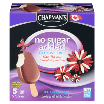 Box of No Sugar Added Vanilla with a Chocolatey Coating Ice Cream Bars