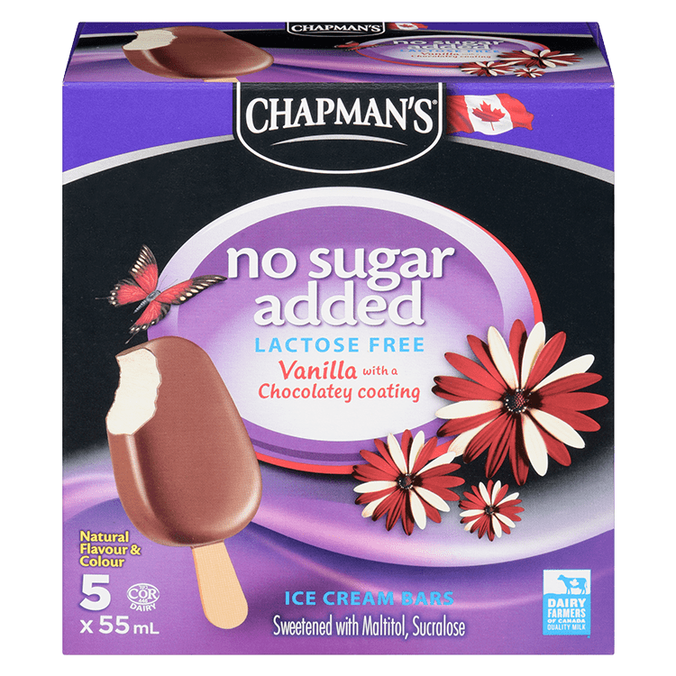 Box of No Sugar Added Vanilla with a Chocolatey Coating Ice Cream Bars