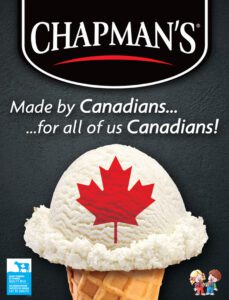 Image of a Chapman's poster with a vanilla ice cream with a red maple leaf overlaying the ice cream.